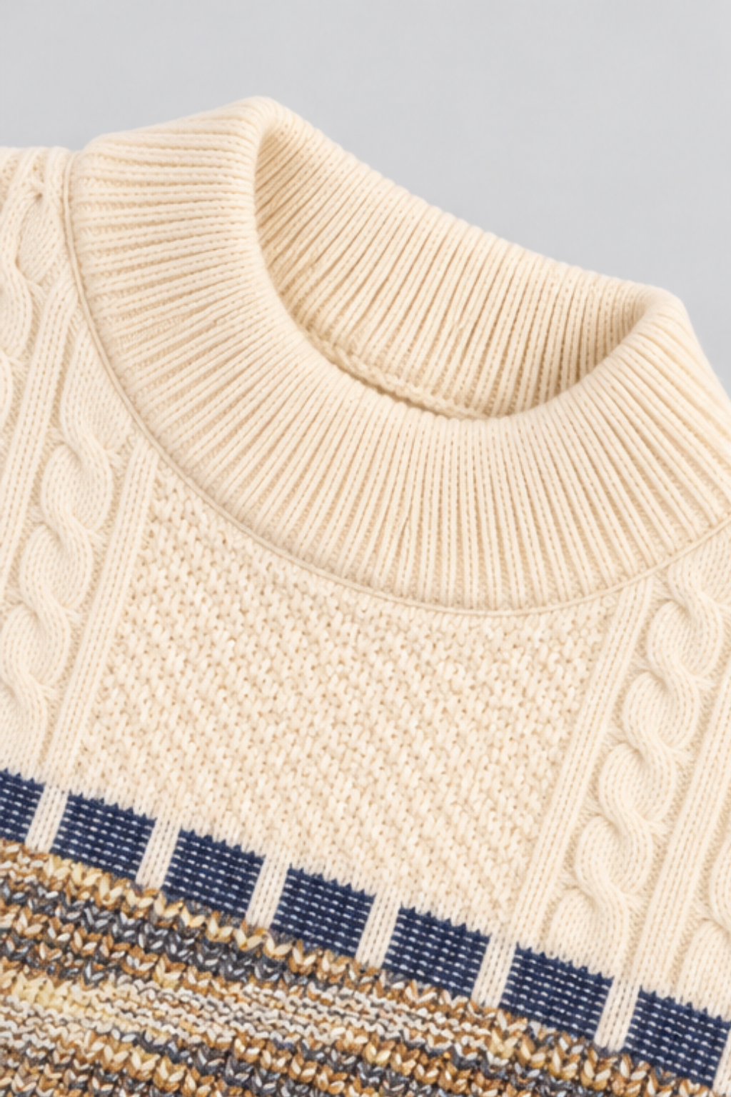 Blue Beige Mélange Winter Mélange Cable Knit Sweater - FB-4306