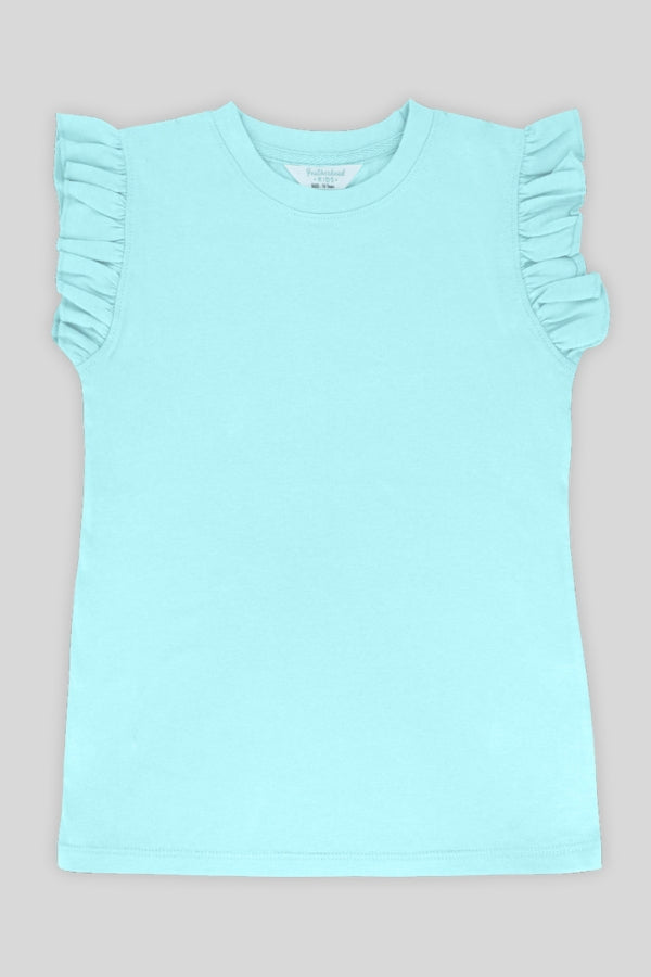 Sky blue tanktop with ruffle sleeves for girls