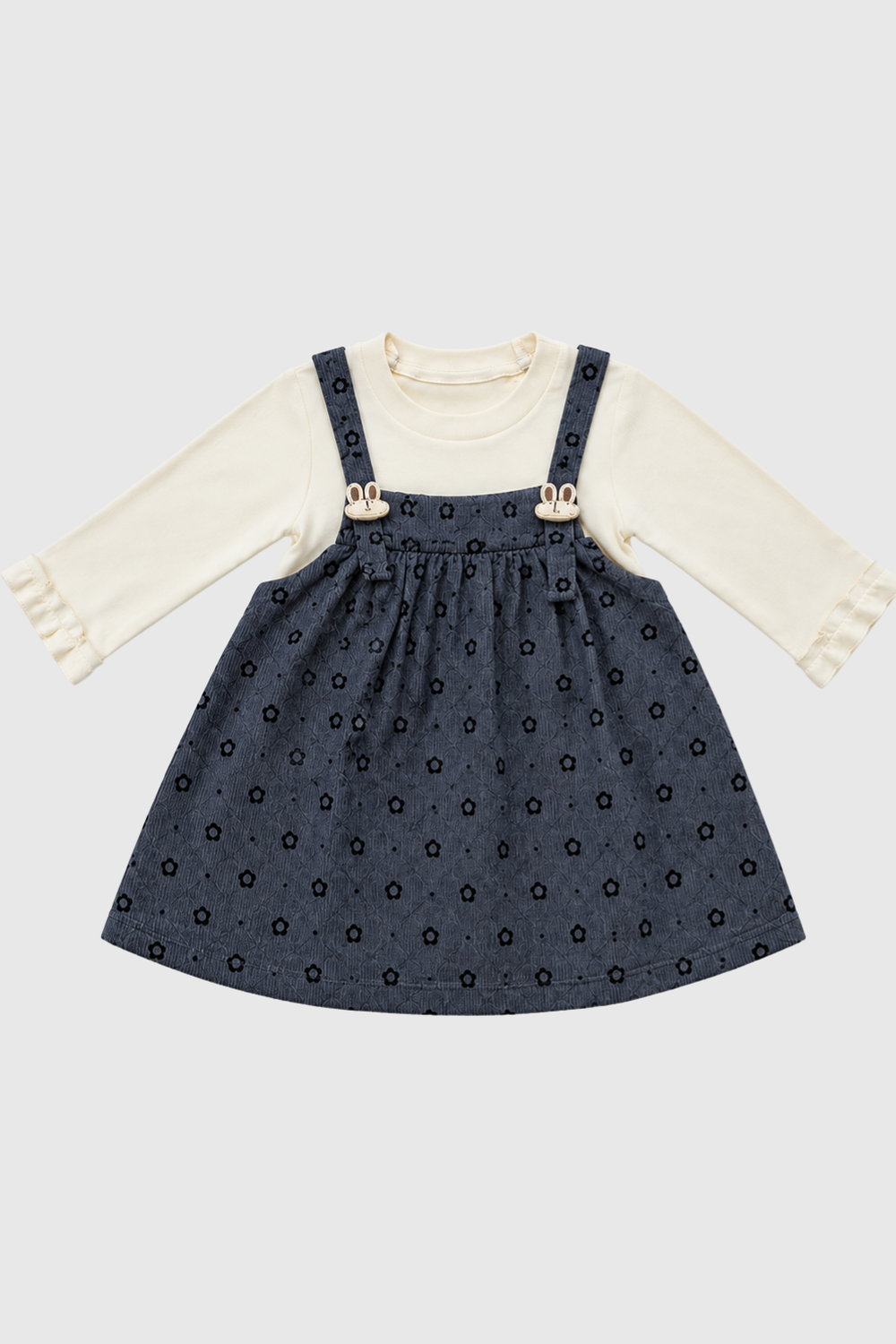 Front view of Featherhead Girls Cotton Interlock Bunny Patch Frock FG-5643