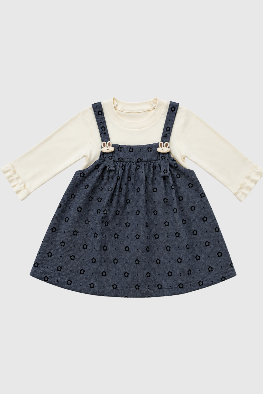 Front view of Featherhead Girls Cotton Interlock Bunny Patch Frock FG-5643