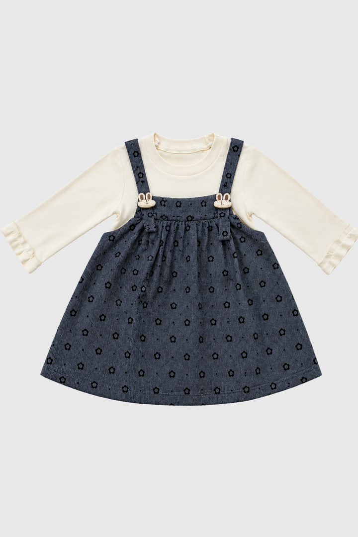 Front view of Featherhead Girls Cotton Interlock Bunny Patch Frock FG-5643