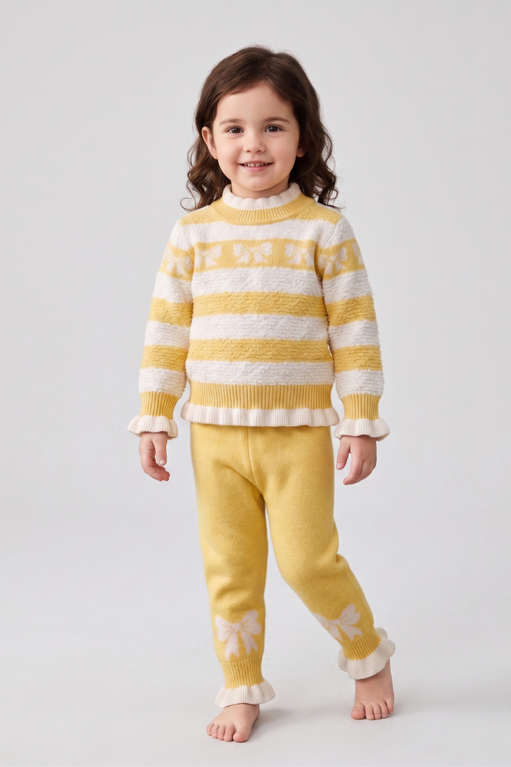 Girl wearing kids knit sweater and trouser set FB-3994 in Pakistan