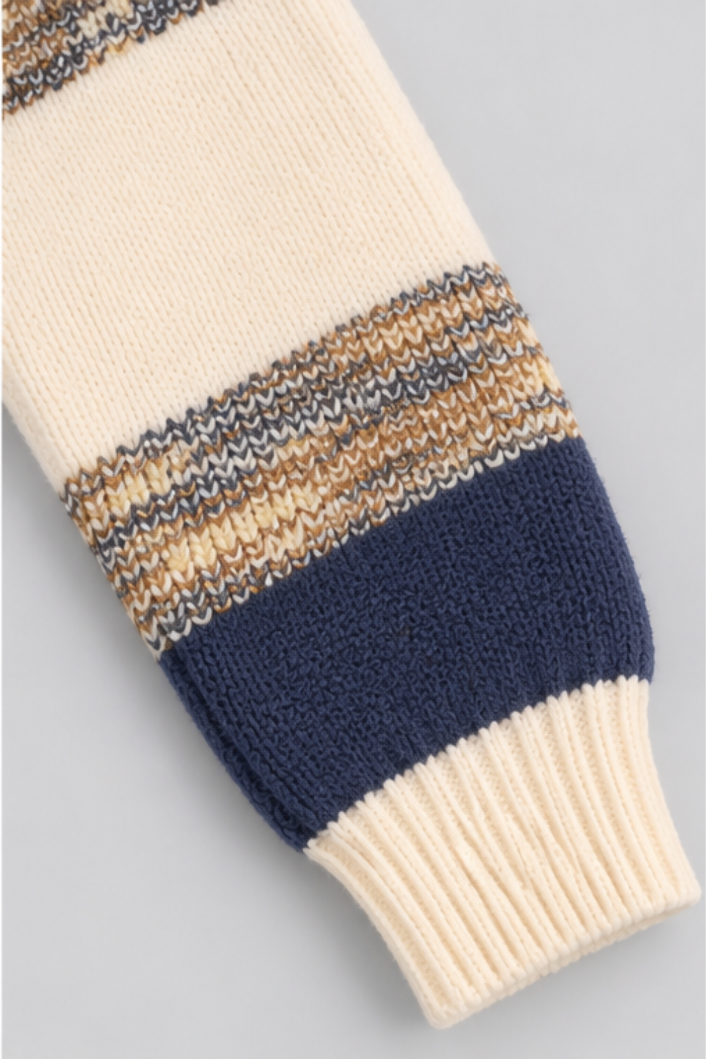 Navy Blue & Ivory Cream Classic Mélange Cable Knit Sweater - FB-4311