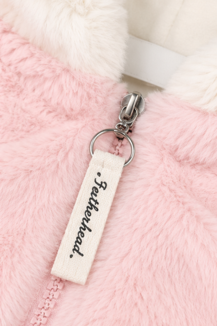 Baby Pink & Ivory White Snuggle Cloud Fur Zip-Up Hoodie -FB-10791