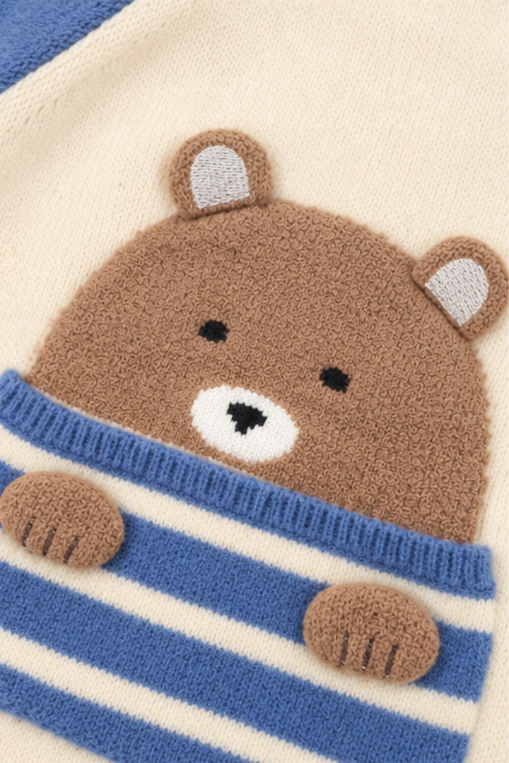 Royal Blue & Cream Baby Bear Colorblock Wool Sweater - FB-4348