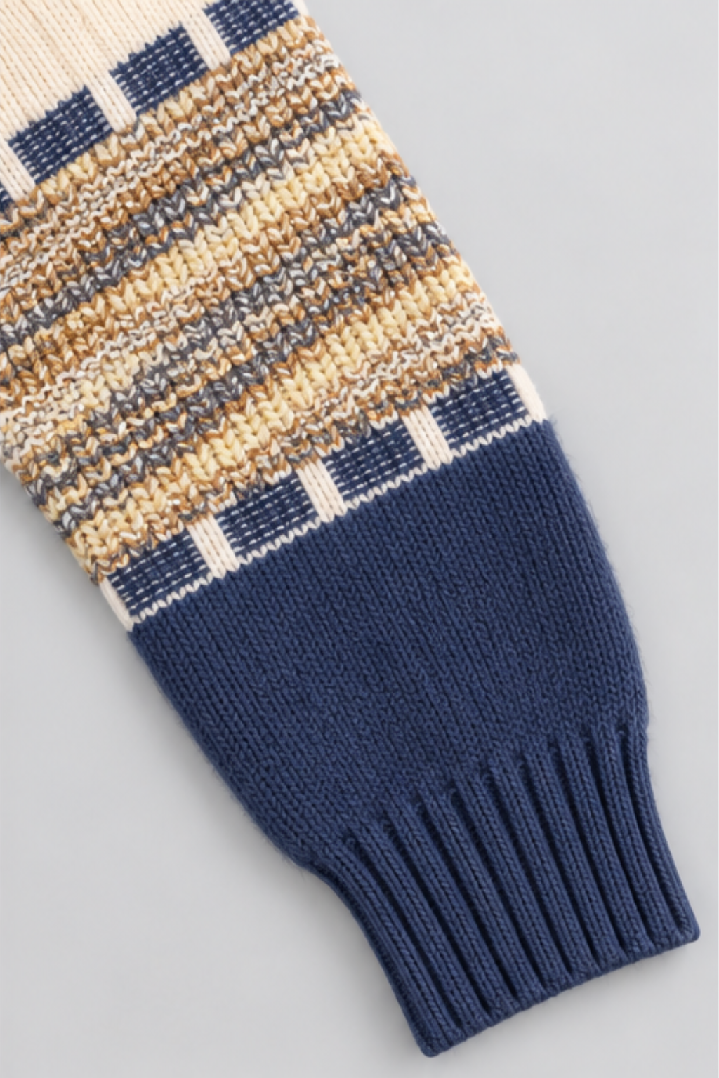 Blue Beige Mélange Winter Mélange Cable Knit Sweater - FB-4306