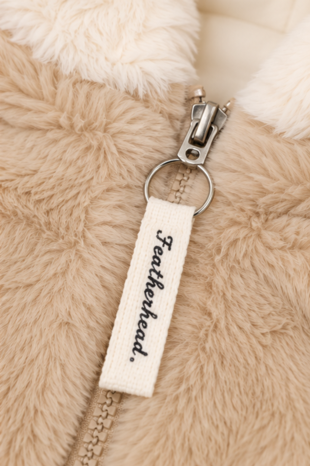 Camel Beige & Ivory White Teddy Paws Fur Zip-Up Hoodie - FB-10795