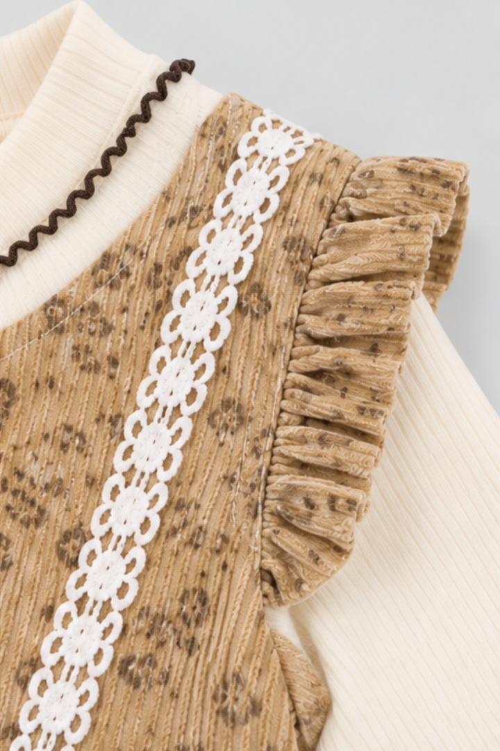 Light Brown Printed Corduroy Frock - FG-5659