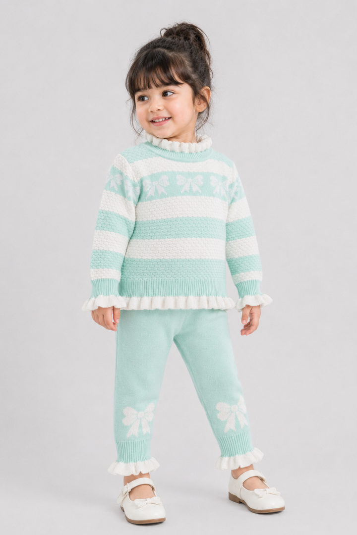 Frill Crewneck Sweater & Trouser Set - FB-4207