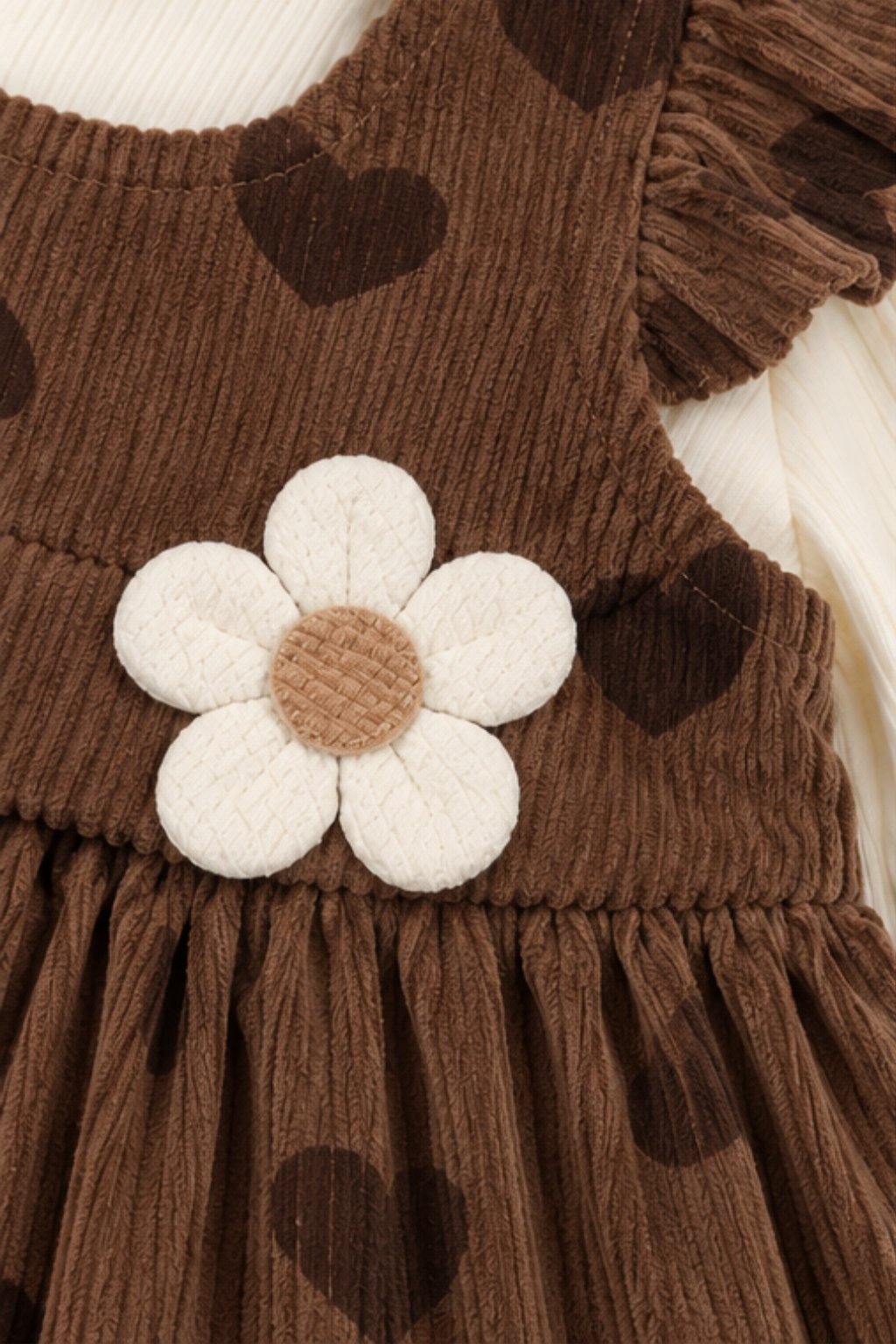 Chocolate Brown Daisy Corduroy Frock - FG-5696
