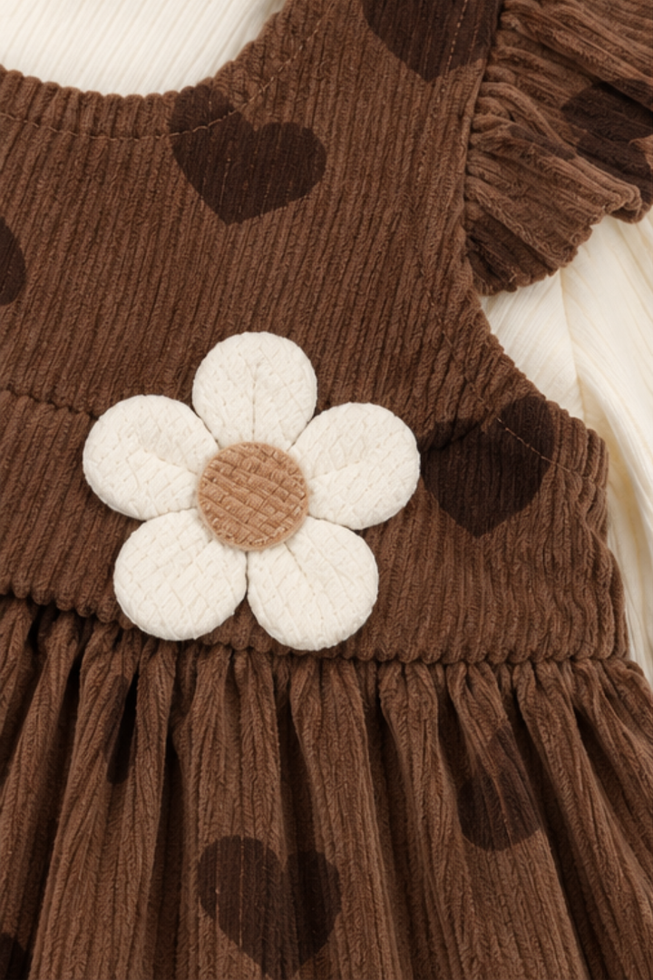 Chocolate Brown Daisy Corduroy Frock - FG-5696