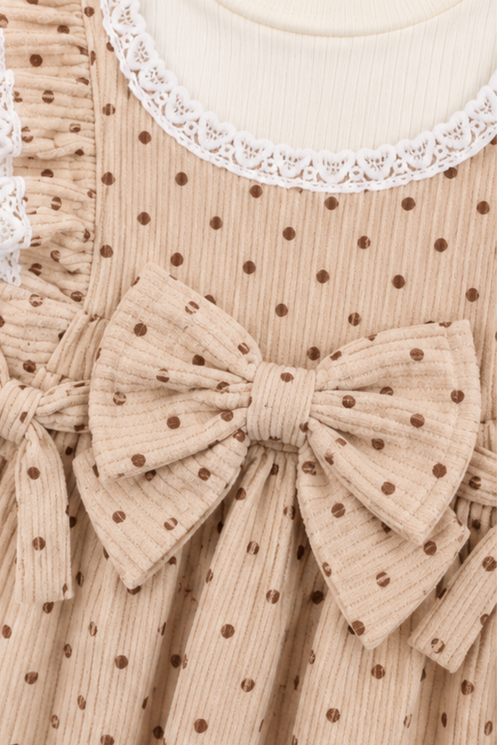 Ivory Cream Polka Dot Corduroy Frock - FG-5685