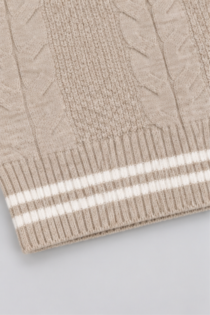Oatmeal Beige Cable Knit Sweater & Trouser Set - FB-4219