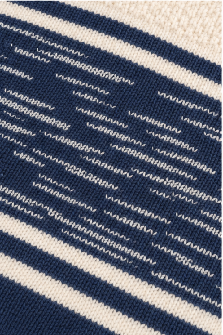 Ivory Cream & Navy Blue Classic Contrast Knit Sweater - FB-4316