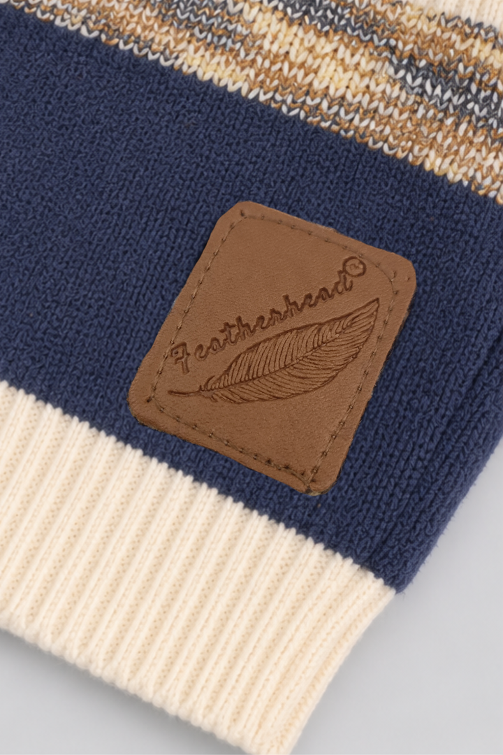 Navy Blue & Ivory Cream Classic Mélange Cable Knit Sweater - FB-4311