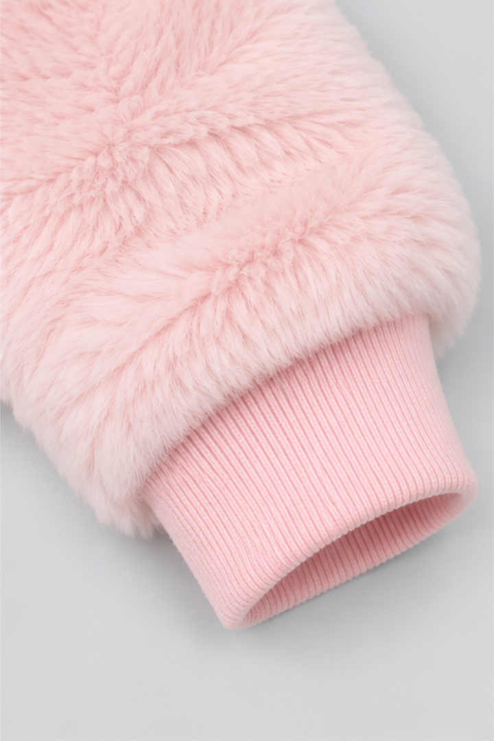 Baby Pink & Ivory White Snuggle Cloud Fur Zip-Up Hoodie -FB-10791