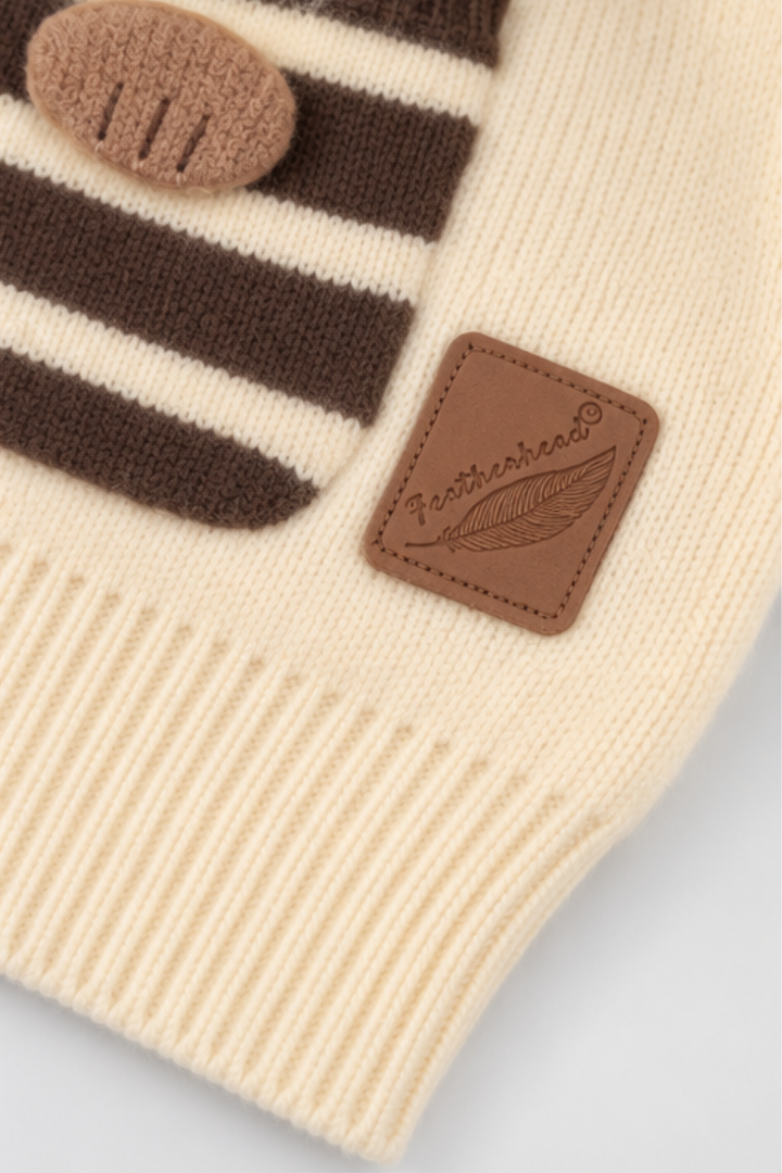 Chocolate Brown & Cream Cocoa Bear Colorblock Wool Sweater - FB-4353