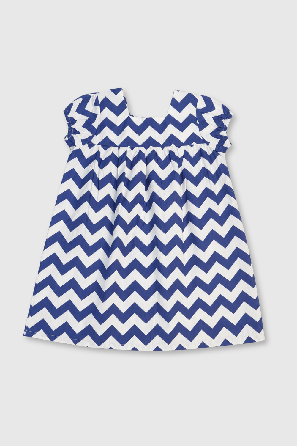 Front view of Girls Cotton Chevron Puff Sleeves Dress FB-5581 by Featherhead Pakistan