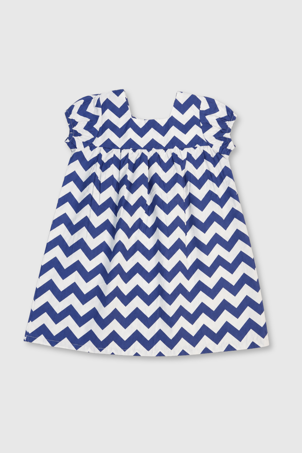 Front view of Girls Cotton Chevron Puff Sleeves Dress FB-5581 by Featherhead Pakistan