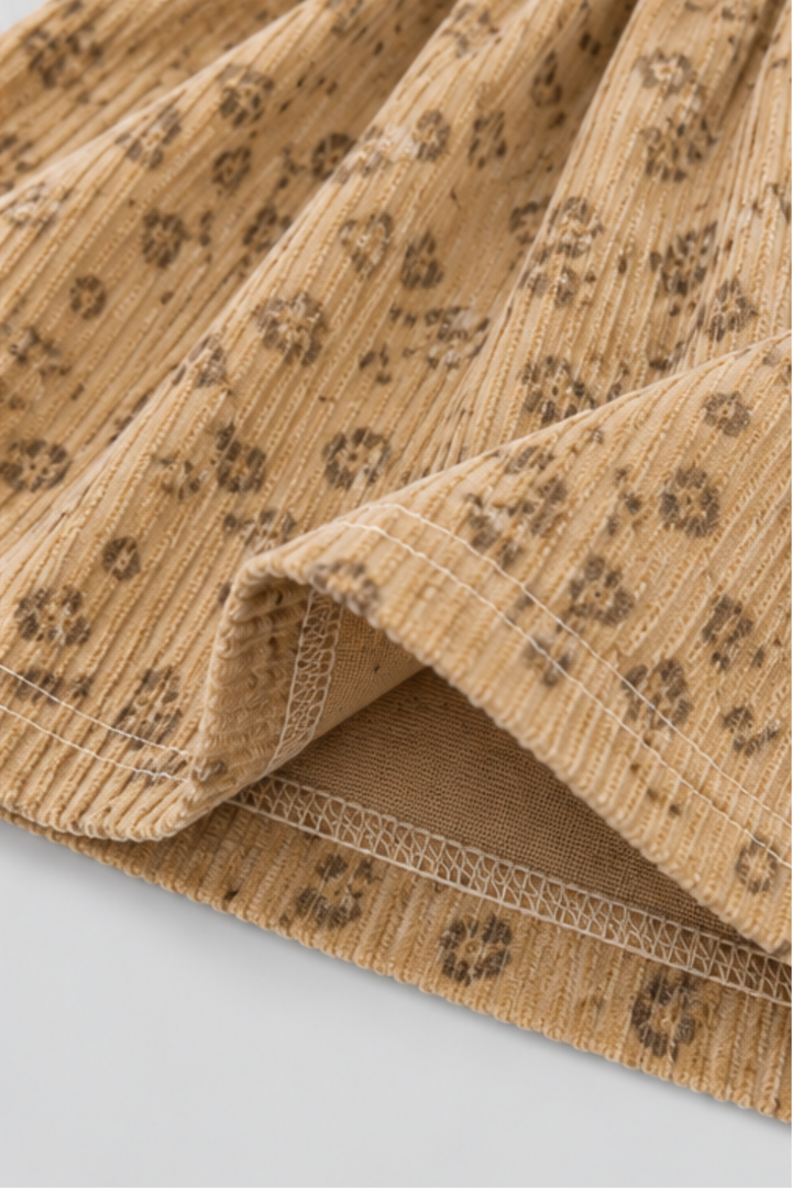 Light Brown Printed Corduroy Frock - FG-5659