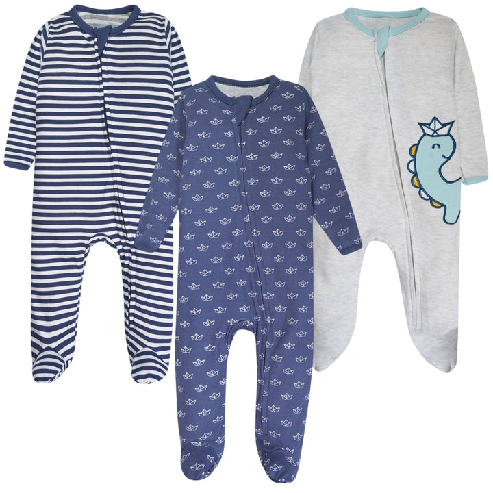FB-6001 3PK Cotton Footed Sleep 'N Play Pyjamas