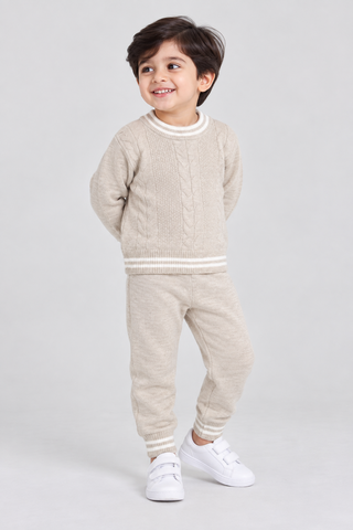 Cream Cable Knit Sweater & Trouser Set - FB-4262