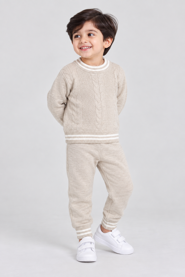 Cream Cable Knit Sweater & Trouser Set - FB-4262