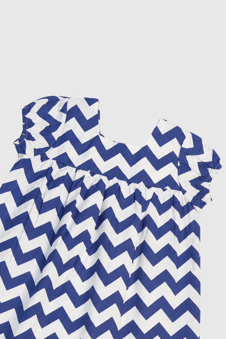 Back view of Featherhead Girls Cotton Chevron Puff Sleeves Dress FB-5581 made from 100% cotton