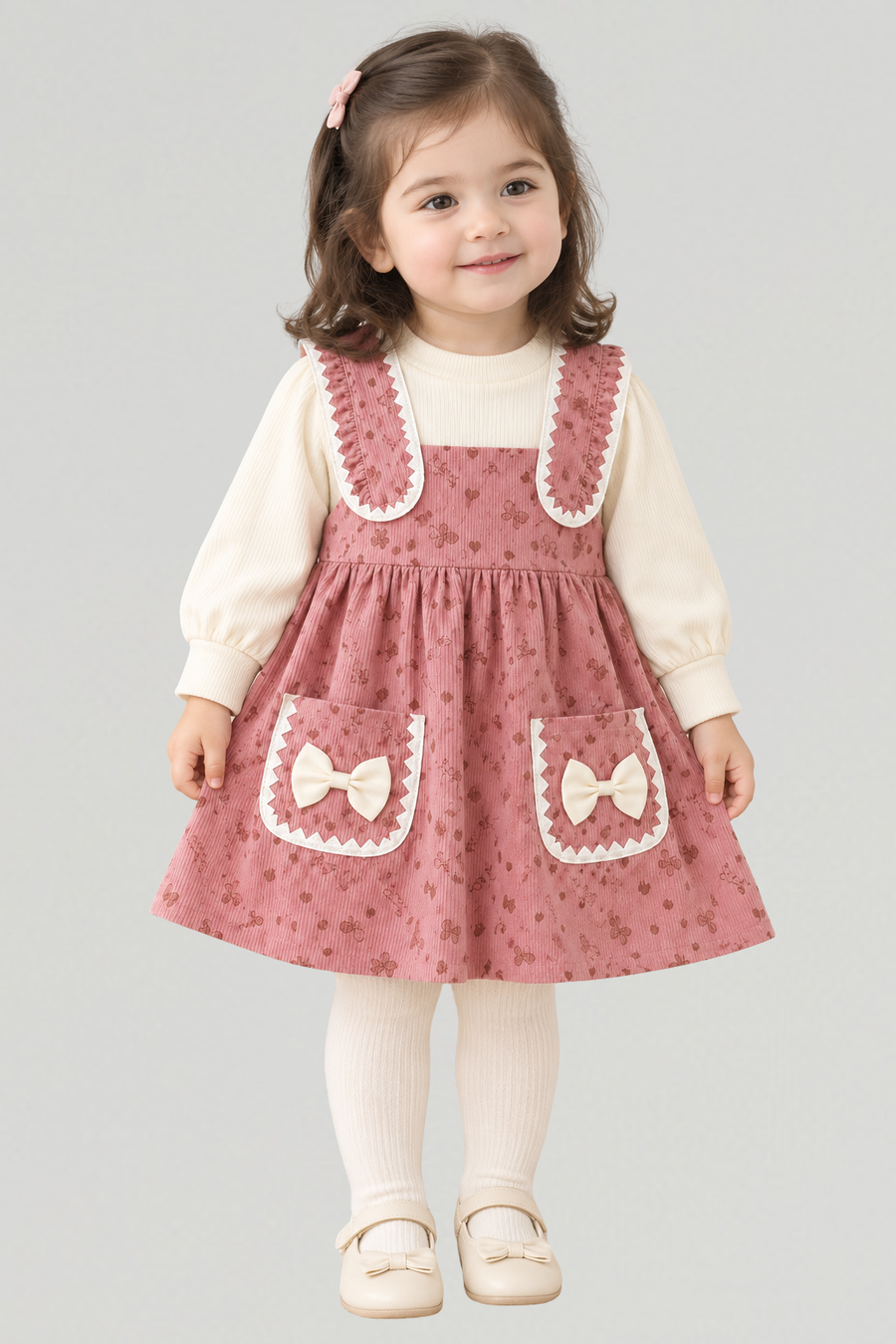 Mauve Pink Corduroy Frock - FG-5678