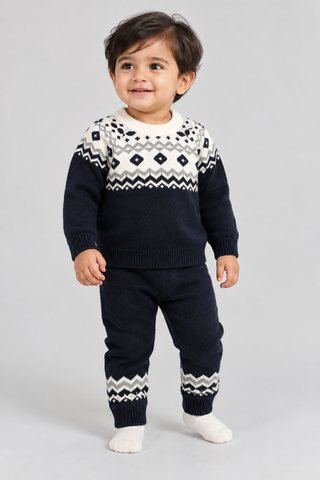 Black Fair Isle Knit Sweater & Trouser Set - FB-4239