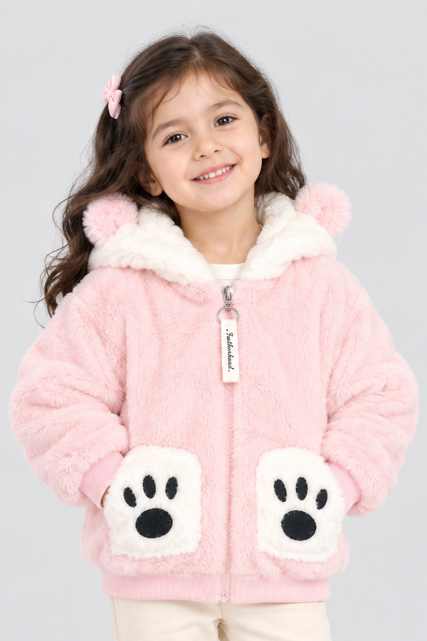 Baby Pink & Ivory White Snuggle Cloud Fur Zip-Up Hoodie -FB-10791