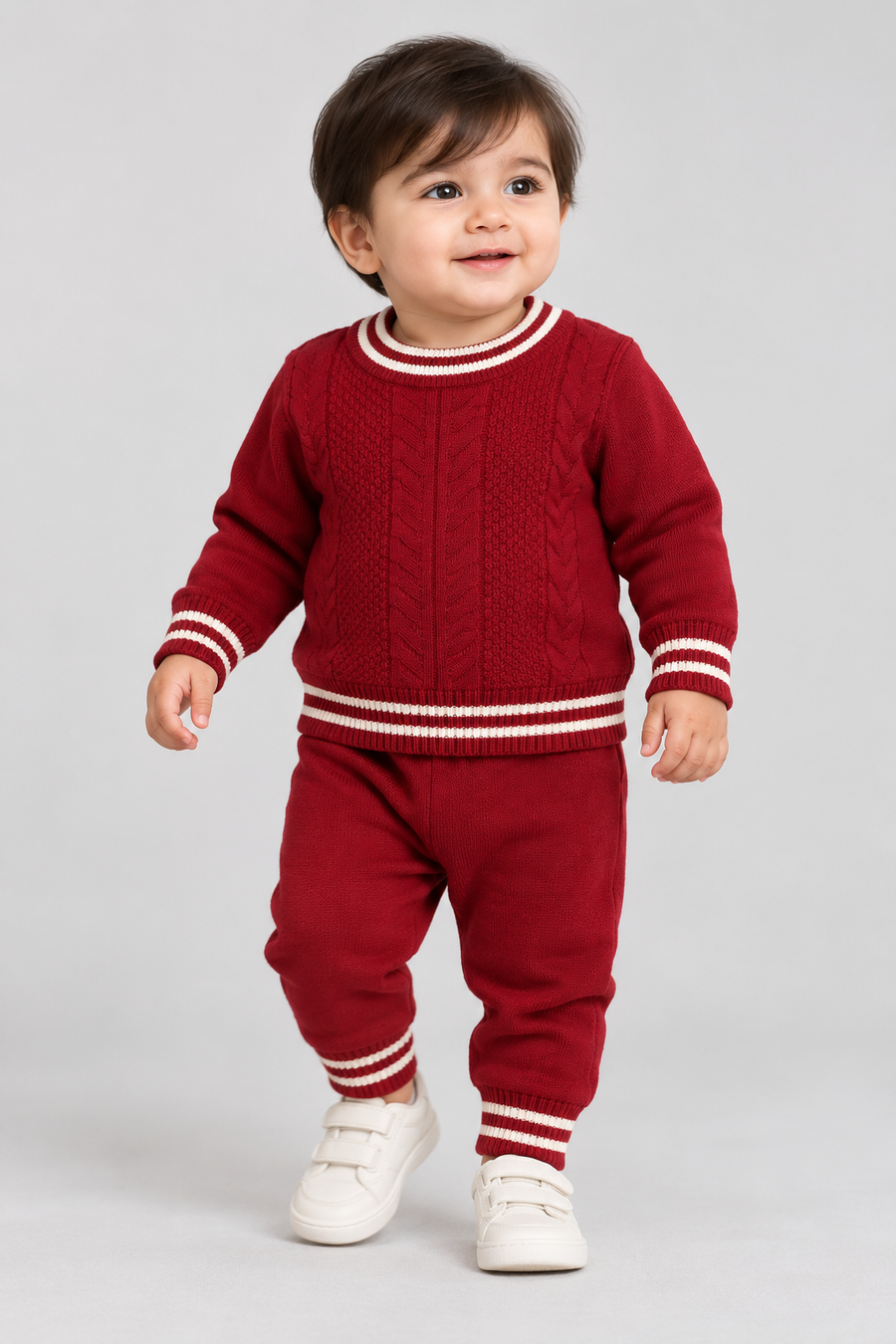 Maroon Cable Knit Sweater & Trouser Set - FB-4227