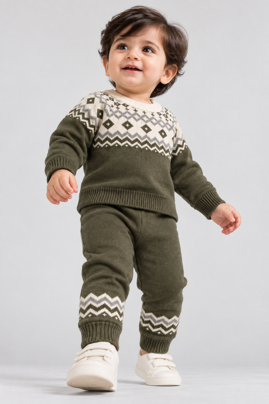 Green Fair Isle Knit Sweater & Trouser Set - FB-4235