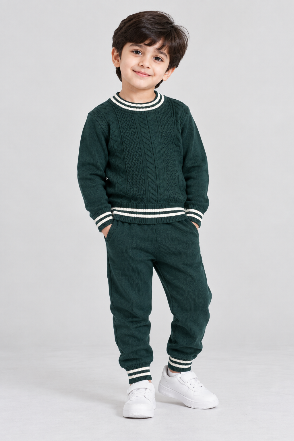 Forest Green Cable Knit Sweater & Trouser Set - FB-4211