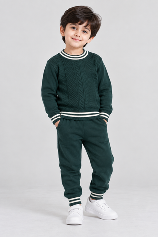 Forest Green Cable Knit Sweater & Trouser Set - FB-4211
