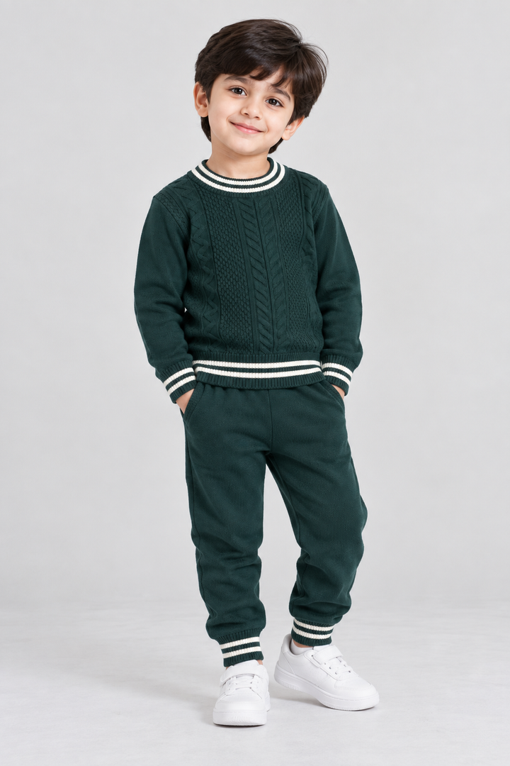 Forest Green Cable Knit Sweater & Trouser Set - FB-4211