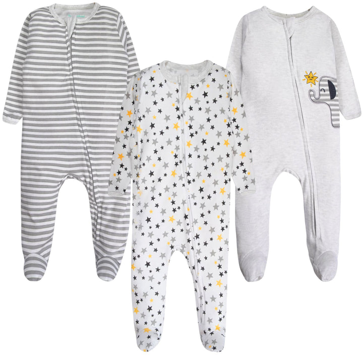 FN-6001 3PK Cotton Footed Sleep 'N Play Pyjamas