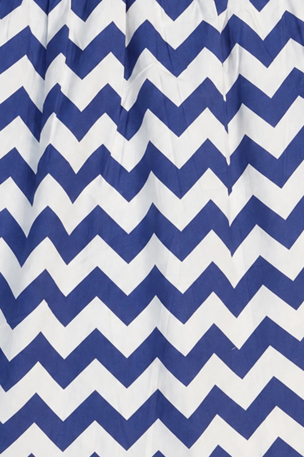Close-up of blue and white chevron cotton fabric used in Featherhead Girls Puff Sleeves Dress FB-5581