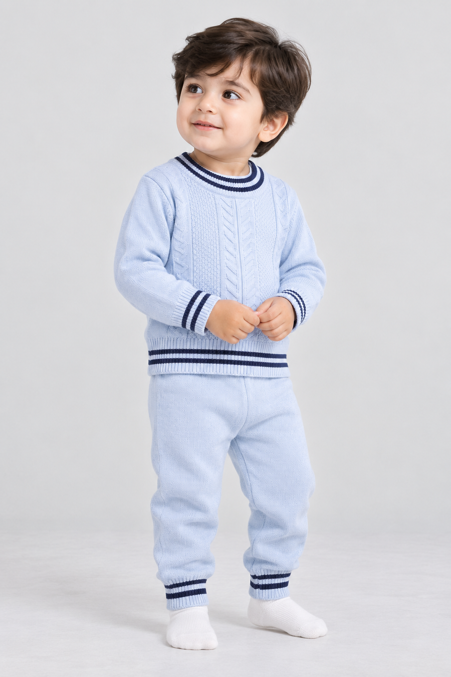 Powder Blue Cable Knit Sweater & Trouser Set - FB-4223