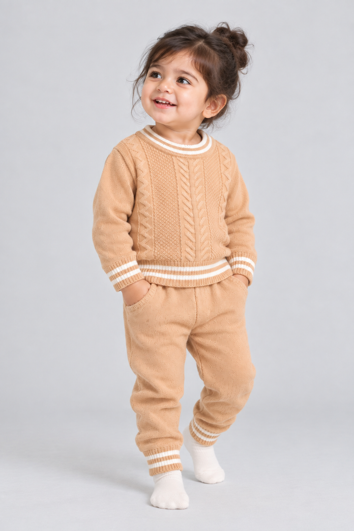 Caramel Cable Knit Sweater & Trouser Set - FB-4215