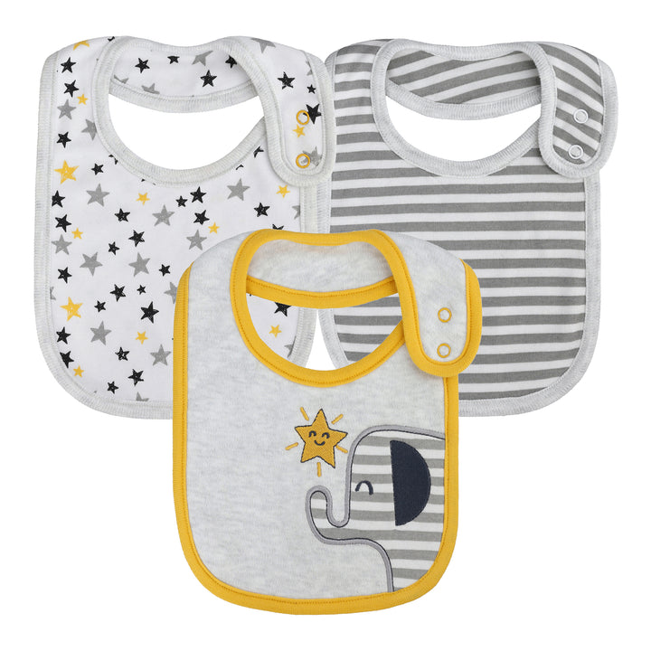 FN-8002 Elephant 3-Pack Cross-Over Bibs for 0-24 Months