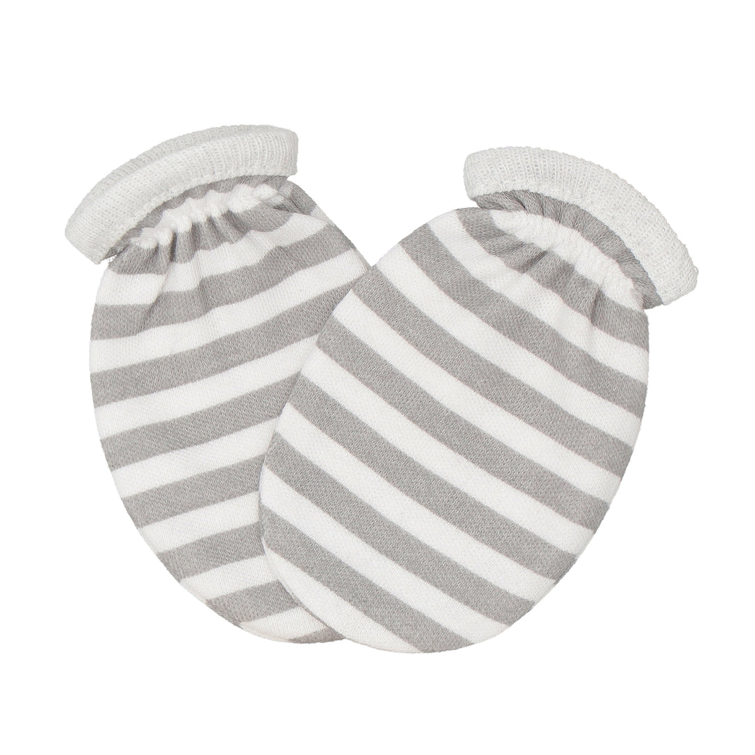 Grey Stripe cotton mittens for babies – breathable and comfy