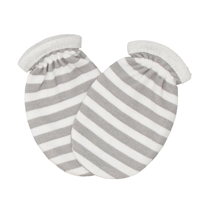 Grey Stripe cotton mittens for babies – breathable and comfy