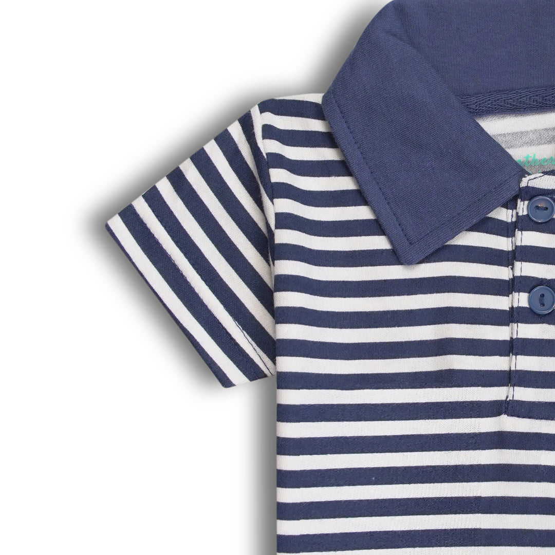 FB-3502 Navy Stripe Polo & Heather Grey Shorts