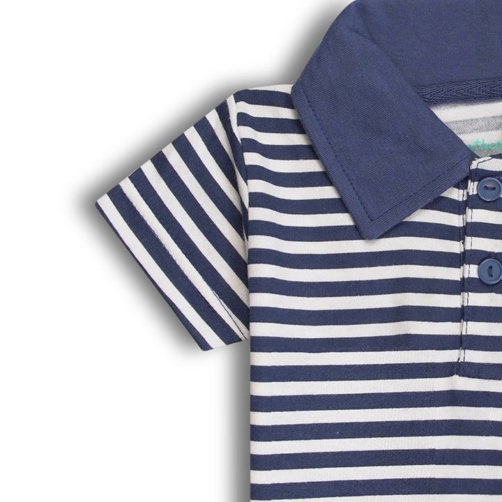 FB-3502 Navy Stripe Polo & Heather Grey Shorts