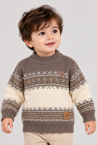 Mocha Brown Nordic Winter Knit Sweater  - FB-4247