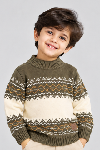 Olive Green Forest Nordic Knit Sweater  - FB-4296