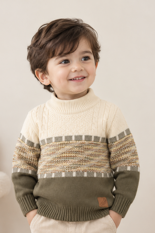 Ivory Cream Autumn Mélange Cable Knit Sweater - FB-4301