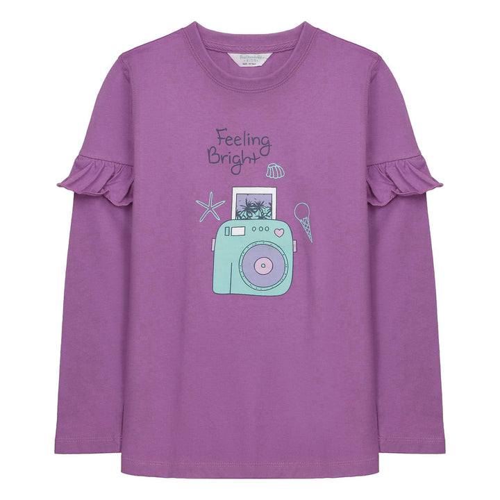 FG-3807 Purple T-Shirt - Feeling Bright- Long Sleeves With Ruffles