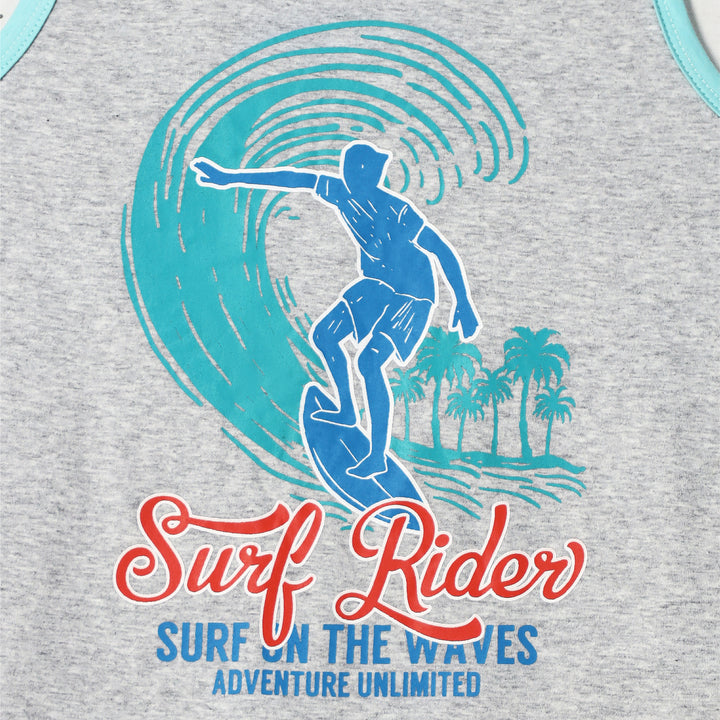 FB-3717 - 2 PC TANK TOP & SHORT SET - AQUA & HEATHER GREY - SURF RIDER